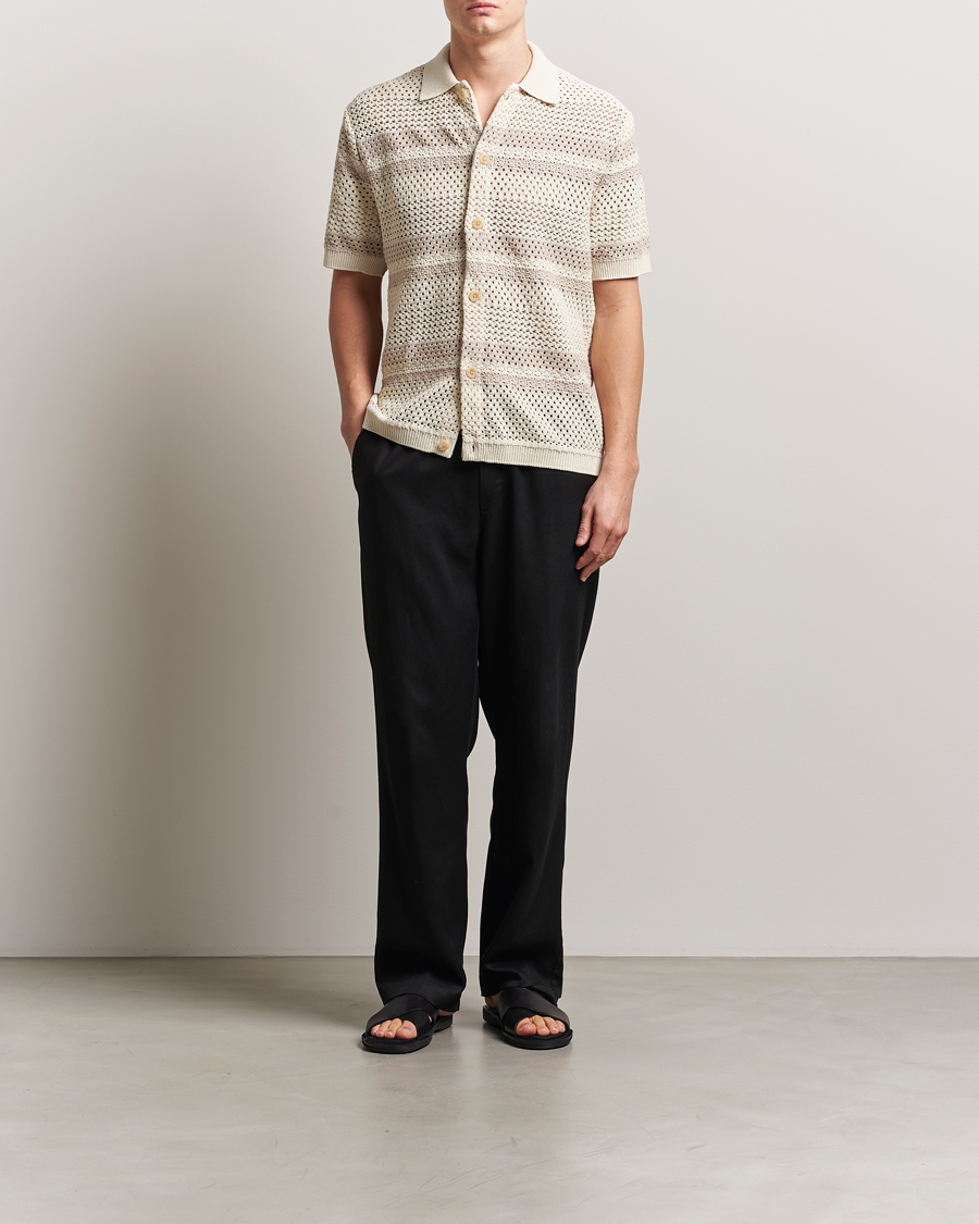 Homme | Chemises | LES DEUX | Gianni Striped Knitted Short Sleeve Shirt Ivory