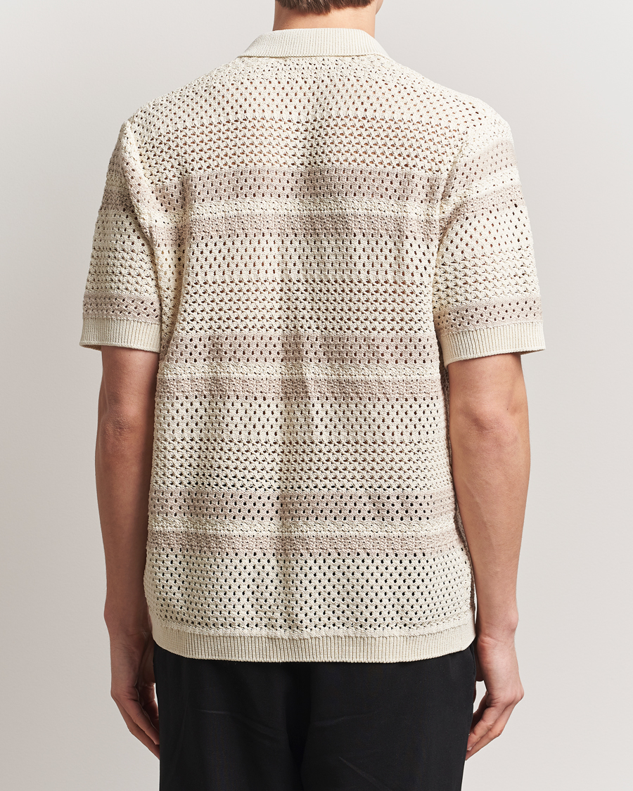 Homme | Chemises | LES DEUX | Gianni Striped Knitted Short Sleeve Shirt Ivory