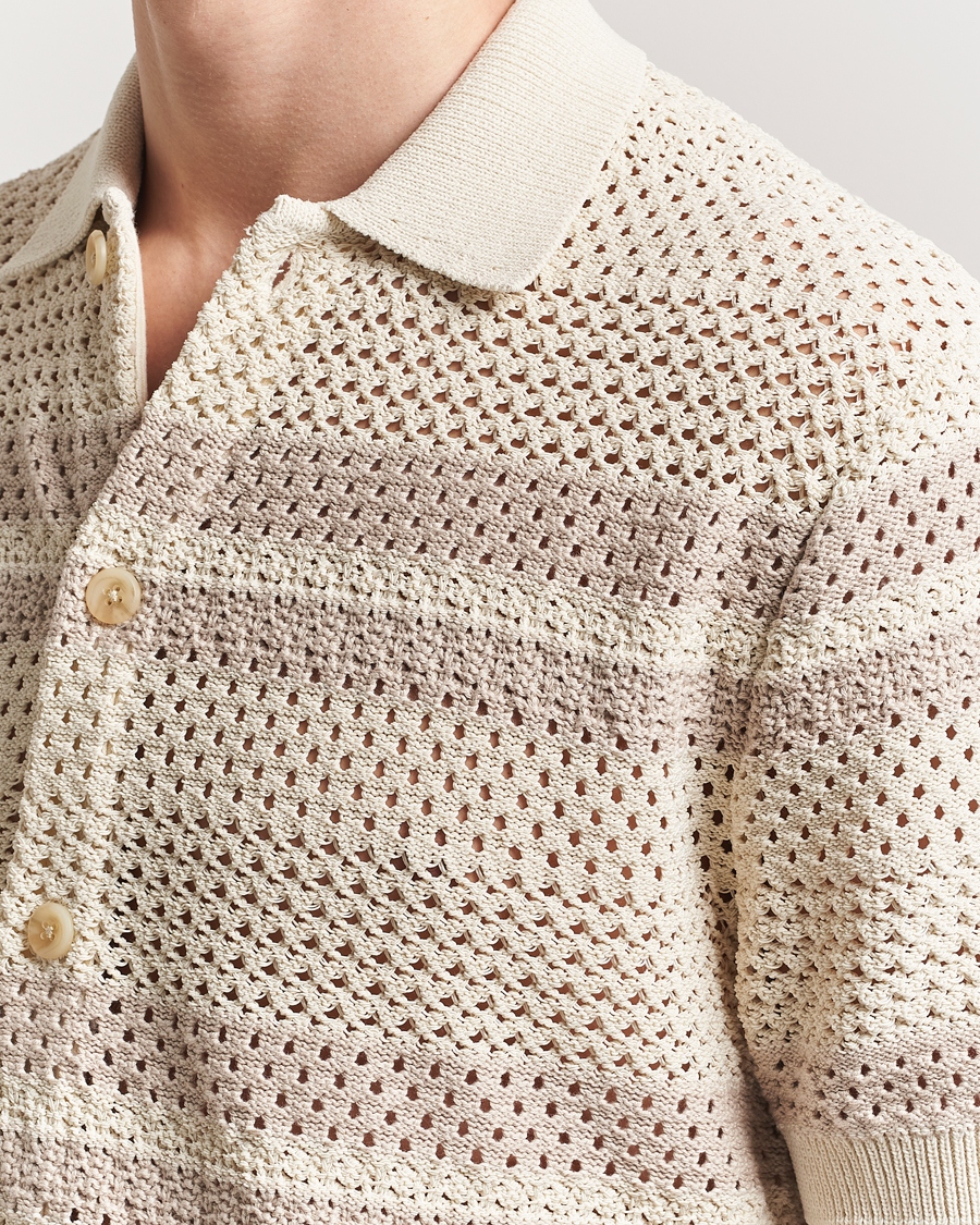 Homme | Chemises | LES DEUX | Gianni Striped Knitted Short Sleeve Shirt Ivory