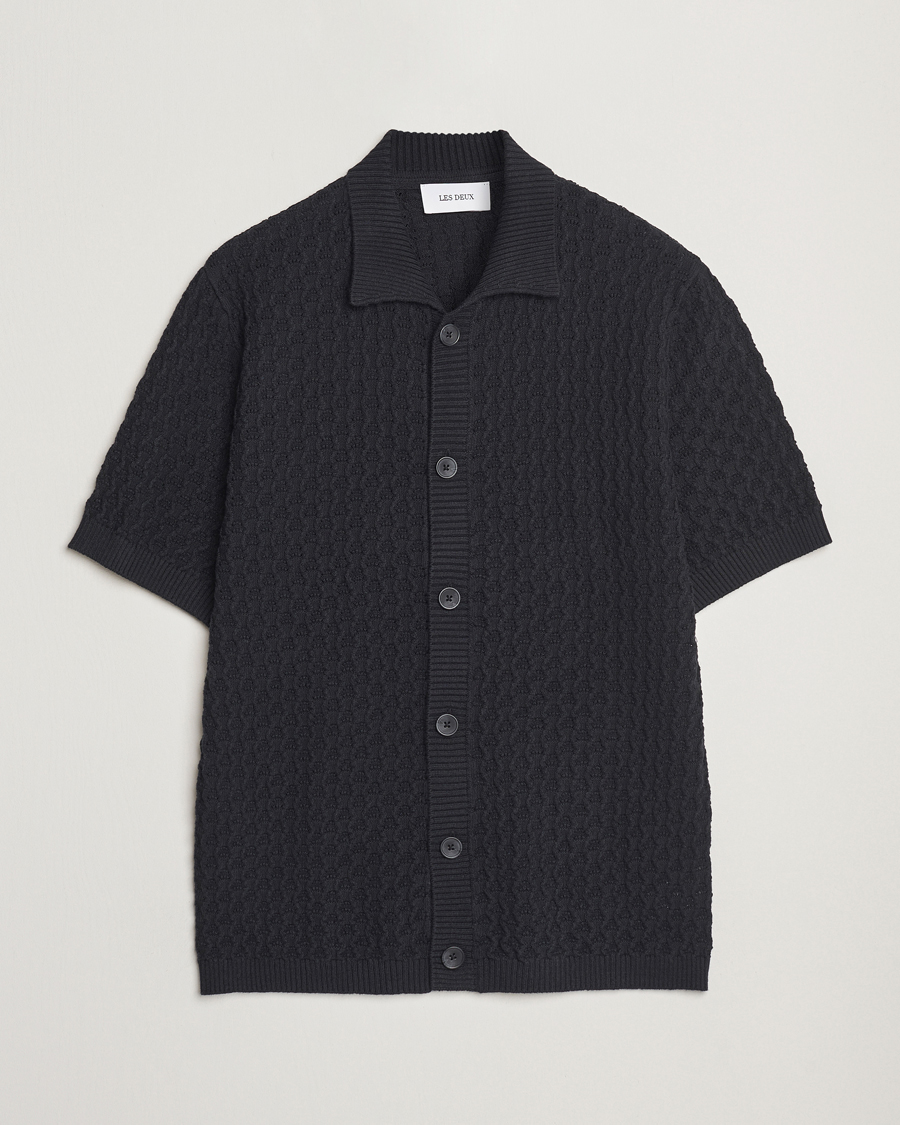 Homme | Chemises | LES DEUX | Gespertus Knitted Short Sleeve Shirt Black