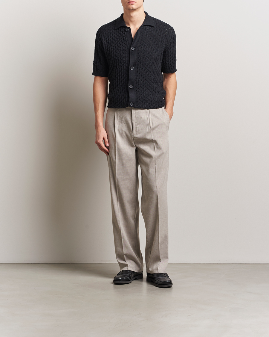 Homme | Chemises | LES DEUX | Gespertus Knitted Short Sleeve Shirt Black