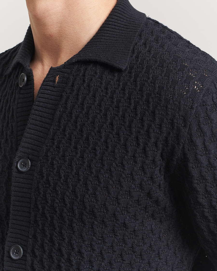 Homme | Chemises | LES DEUX | Gespertus Knitted Short Sleeve Shirt Black