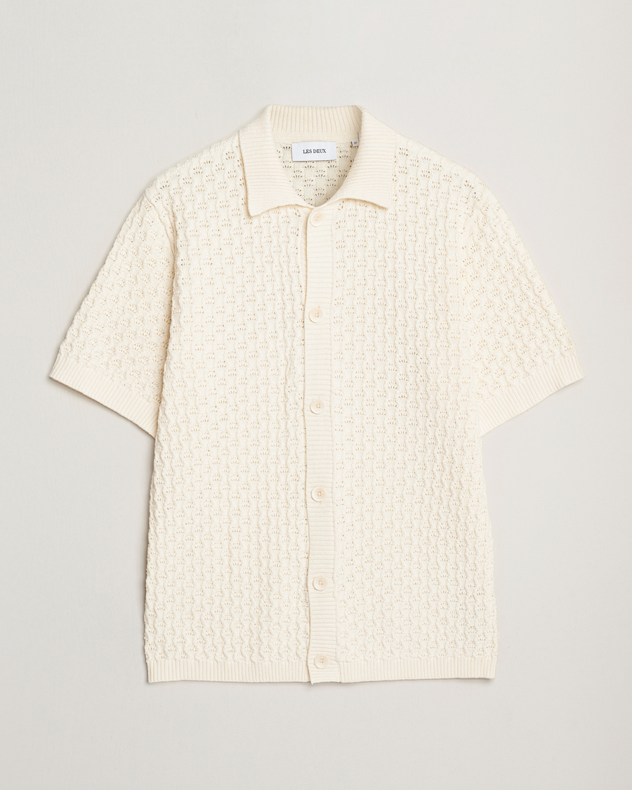 Homme | Chemises | LES DEUX | Gespertus Knitted Short Sleeve Shirt Ivory