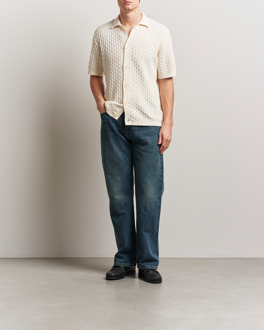 Homme | Chemises | LES DEUX | Gespertus Knitted Short Sleeve Shirt Ivory