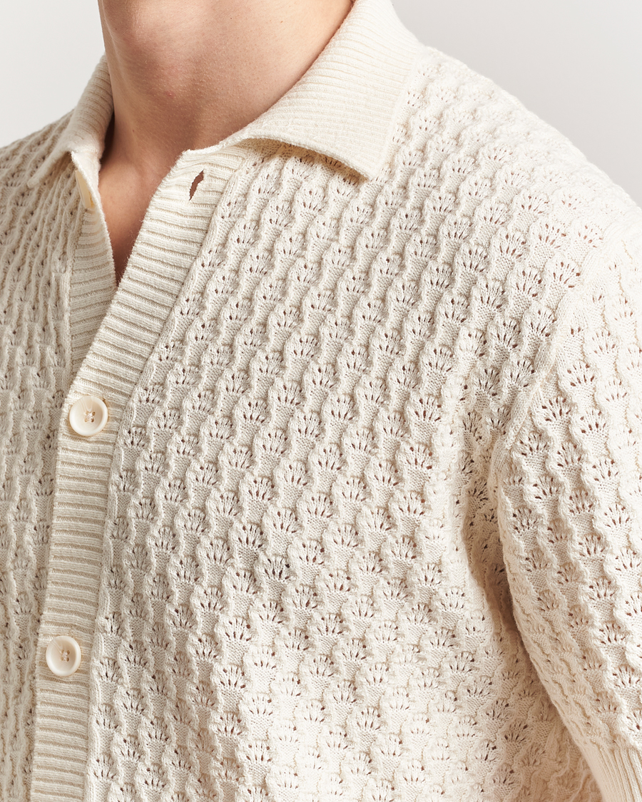Homme | Chemises | LES DEUX | Gespertus Knitted Short Sleeve Shirt Ivory