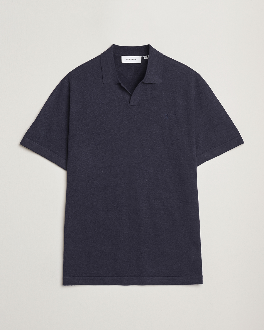 Homme | Polos | LES DEUX | Emmanuel Linen/Cotton Polo Knit Dark Navy