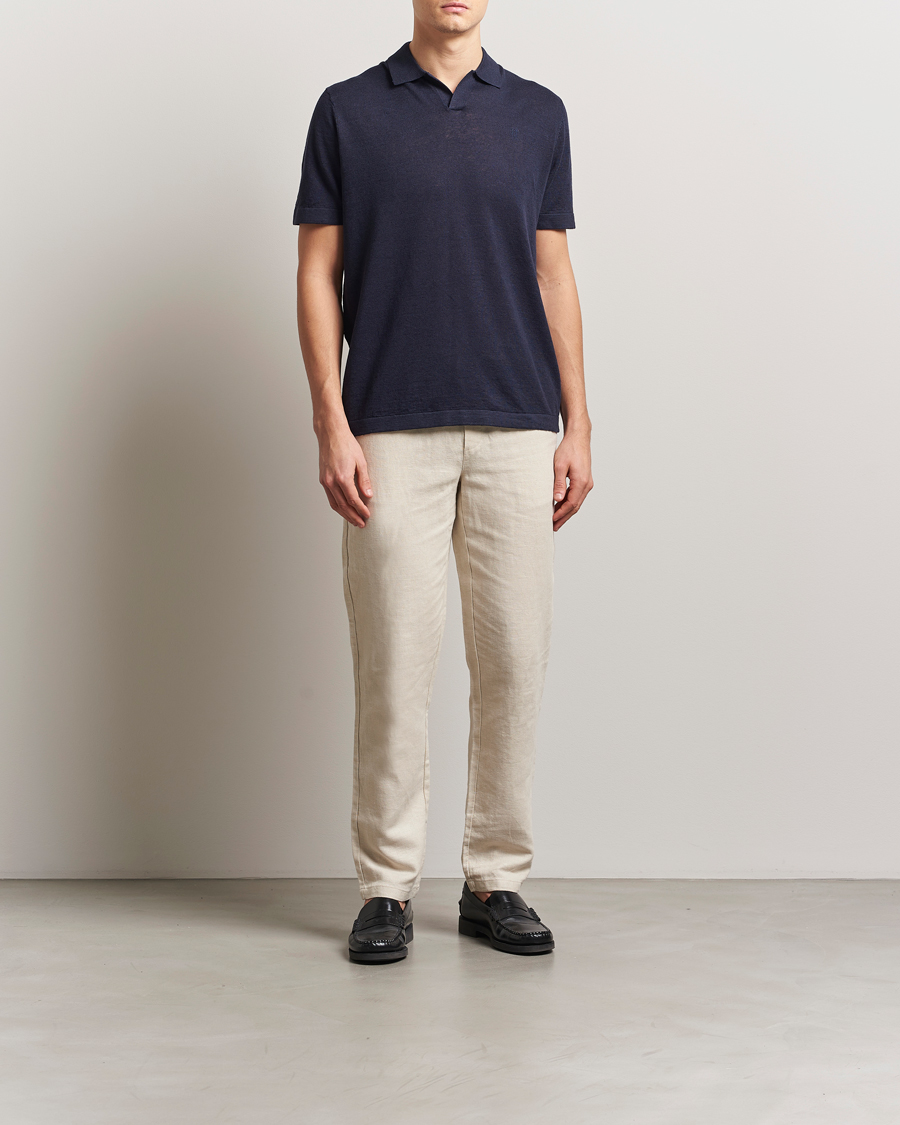 Homme | Polos | LES DEUX | Emmanuel Linen/Cotton Polo Knit Dark Navy