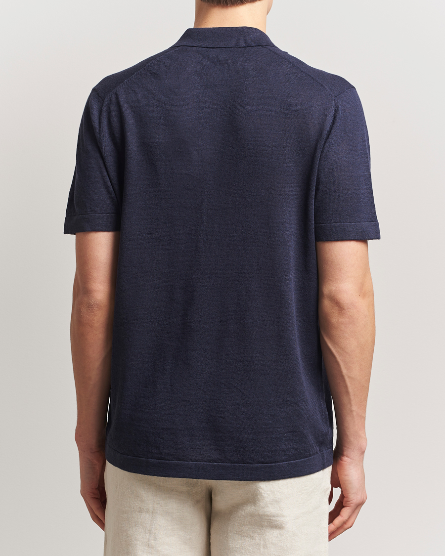 Homme | Polos | LES DEUX | Emmanuel Linen/Cotton Polo Knit Dark Navy