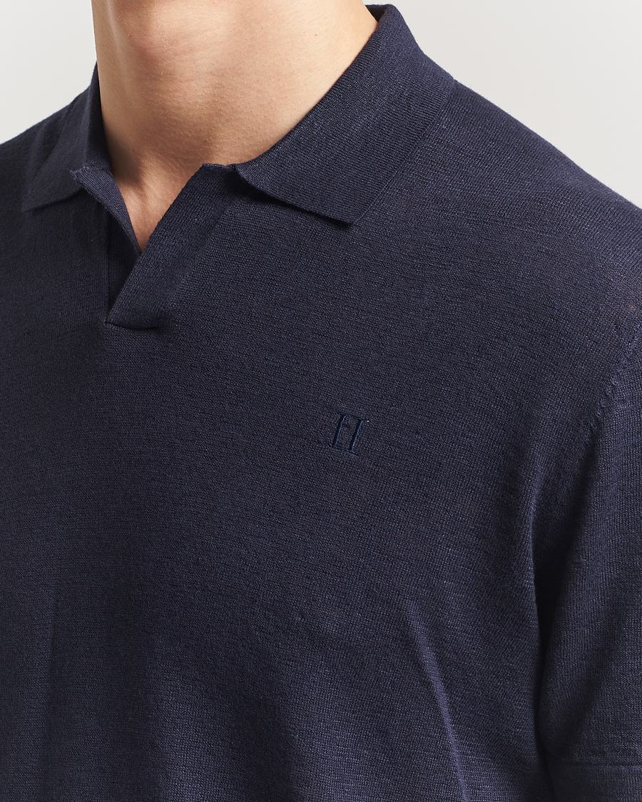 Homme | Polos | LES DEUX | Emmanuel Linen/Cotton Polo Knit Dark Navy