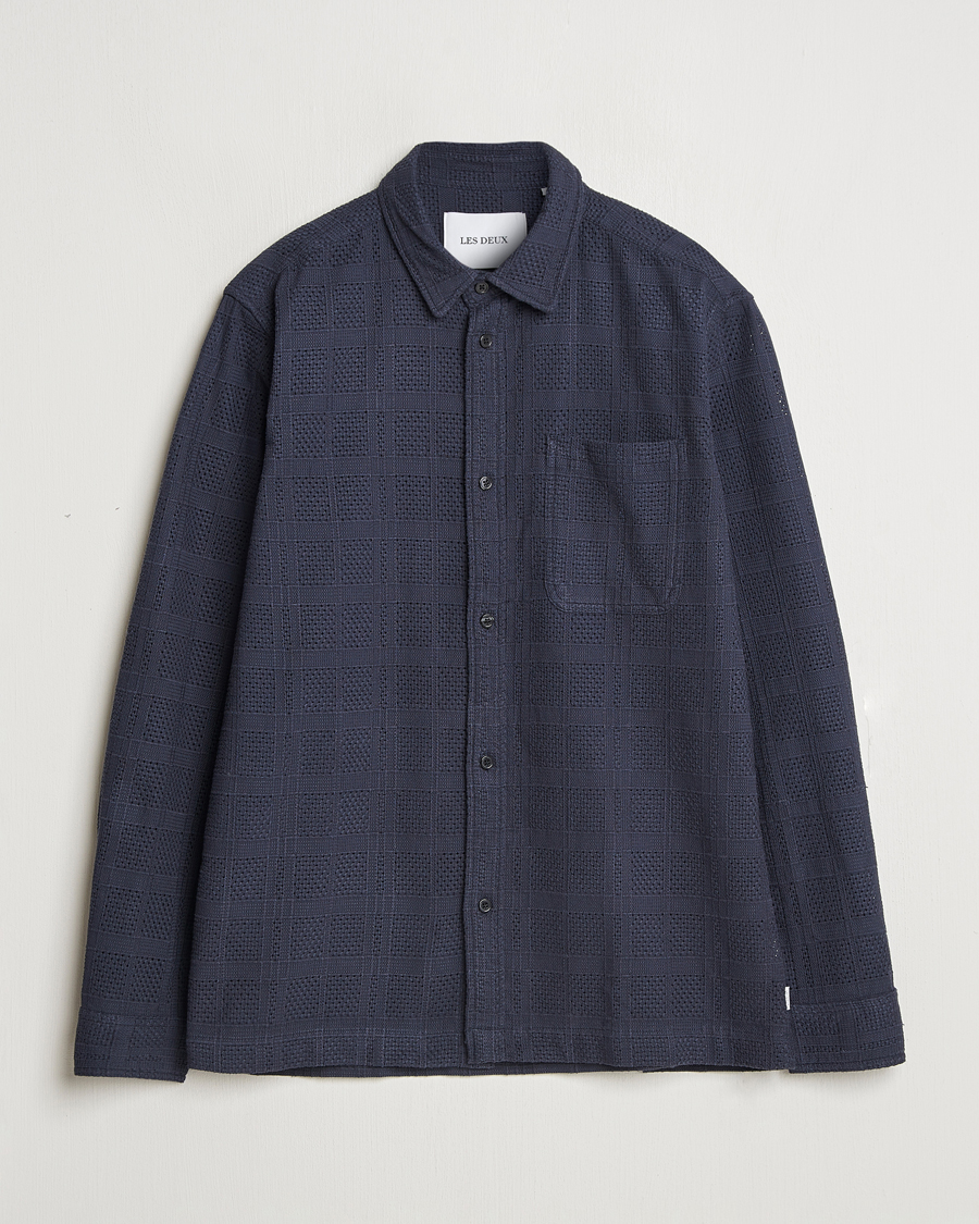 Homme | Chemises | LES DEUX | Charlie Long Sleeve Knitted Shirt Navy