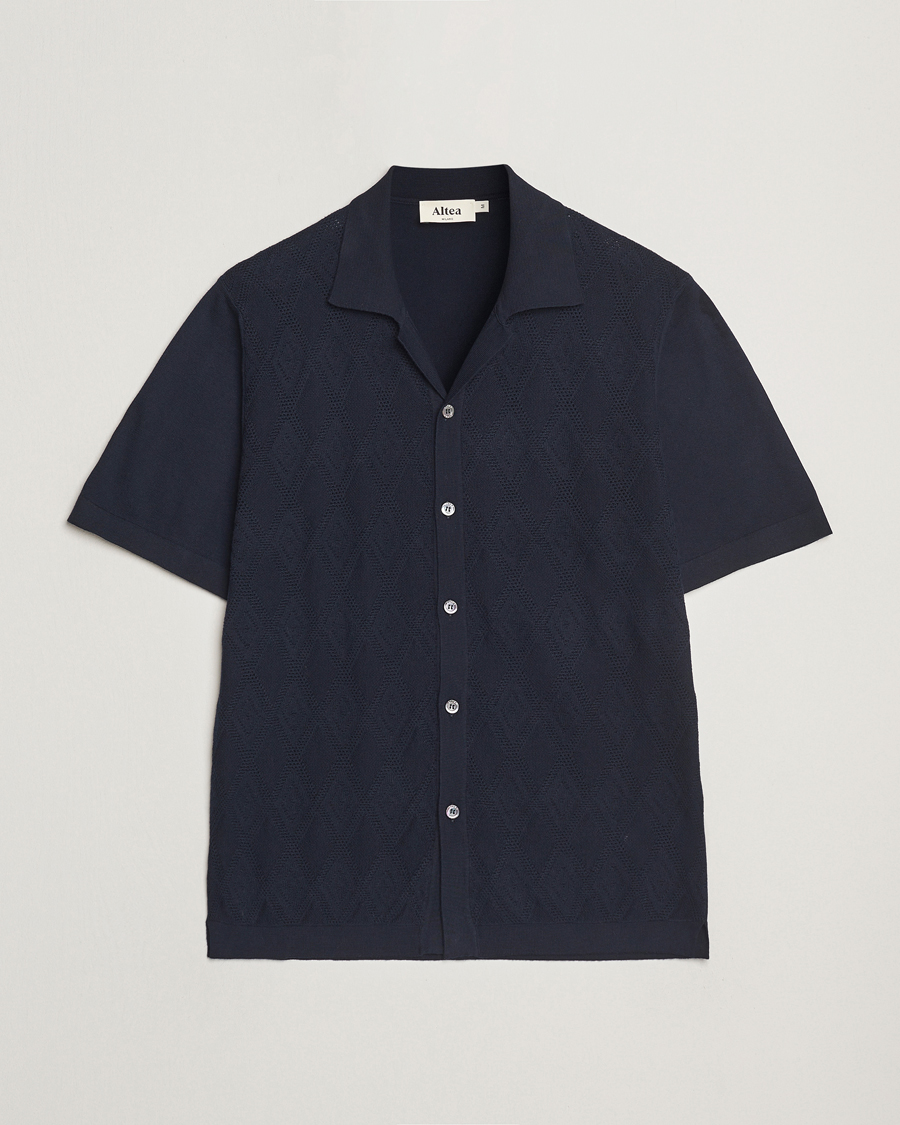 Homme | Chemises | Altea | Jacquard Knit Camp Shirt Navy