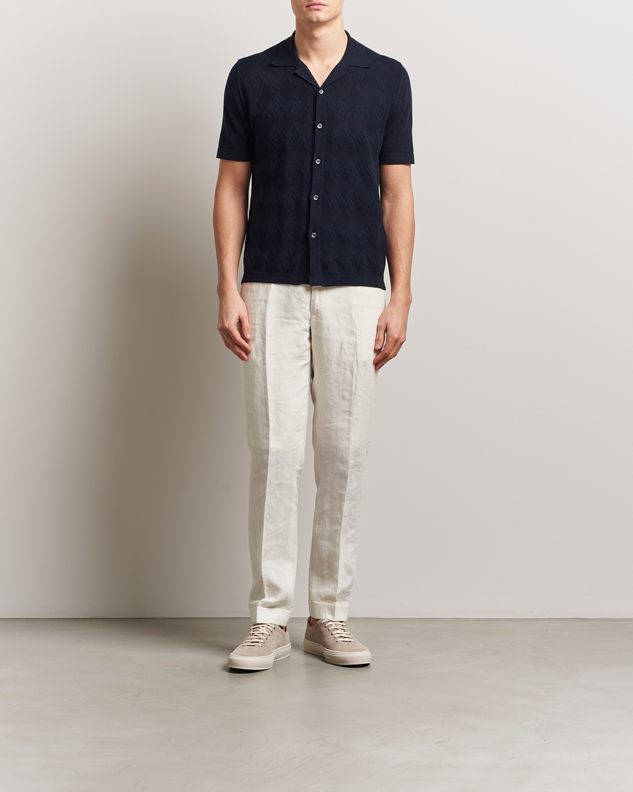 Homme | Chemises | Altea | Jacquard Knit Camp Shirt Navy