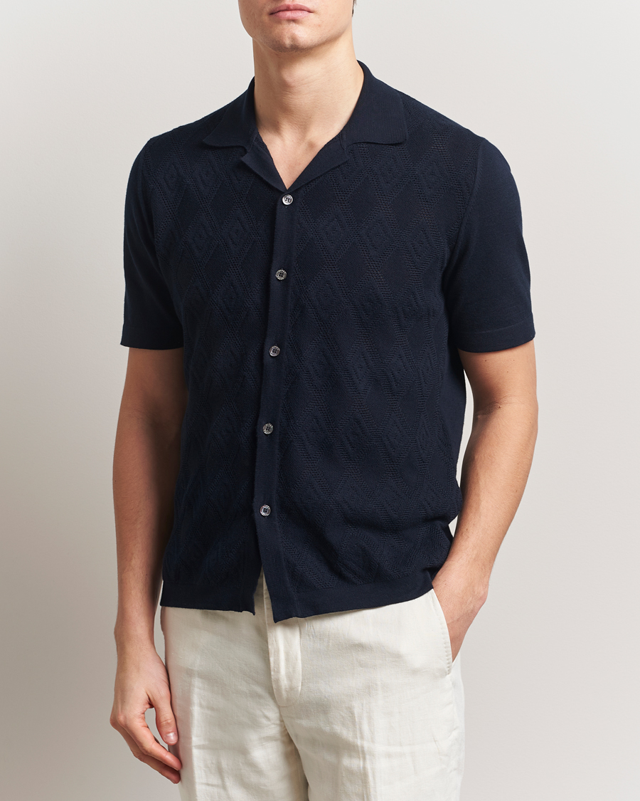 Homme | Chemises | Altea | Jacquard Knit Camp Shirt Navy