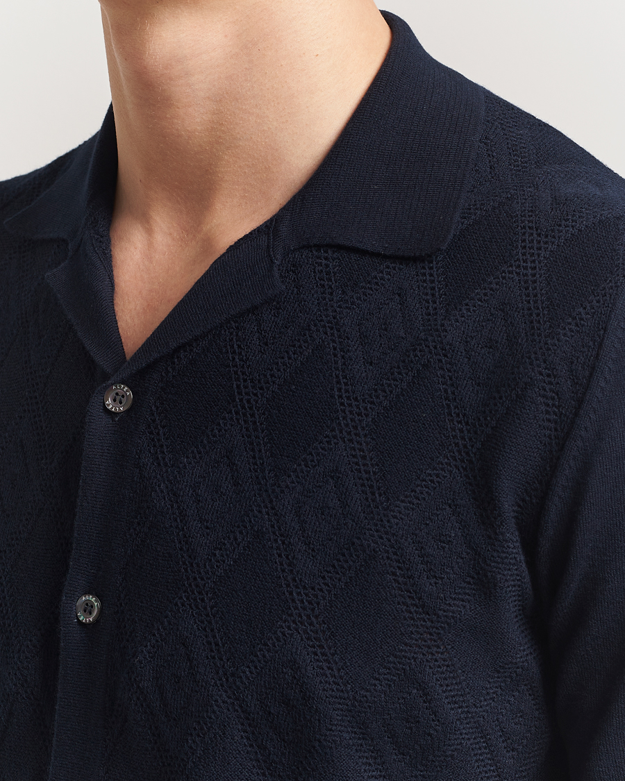 Homme | Chemises | Altea | Jacquard Knit Camp Shirt Navy