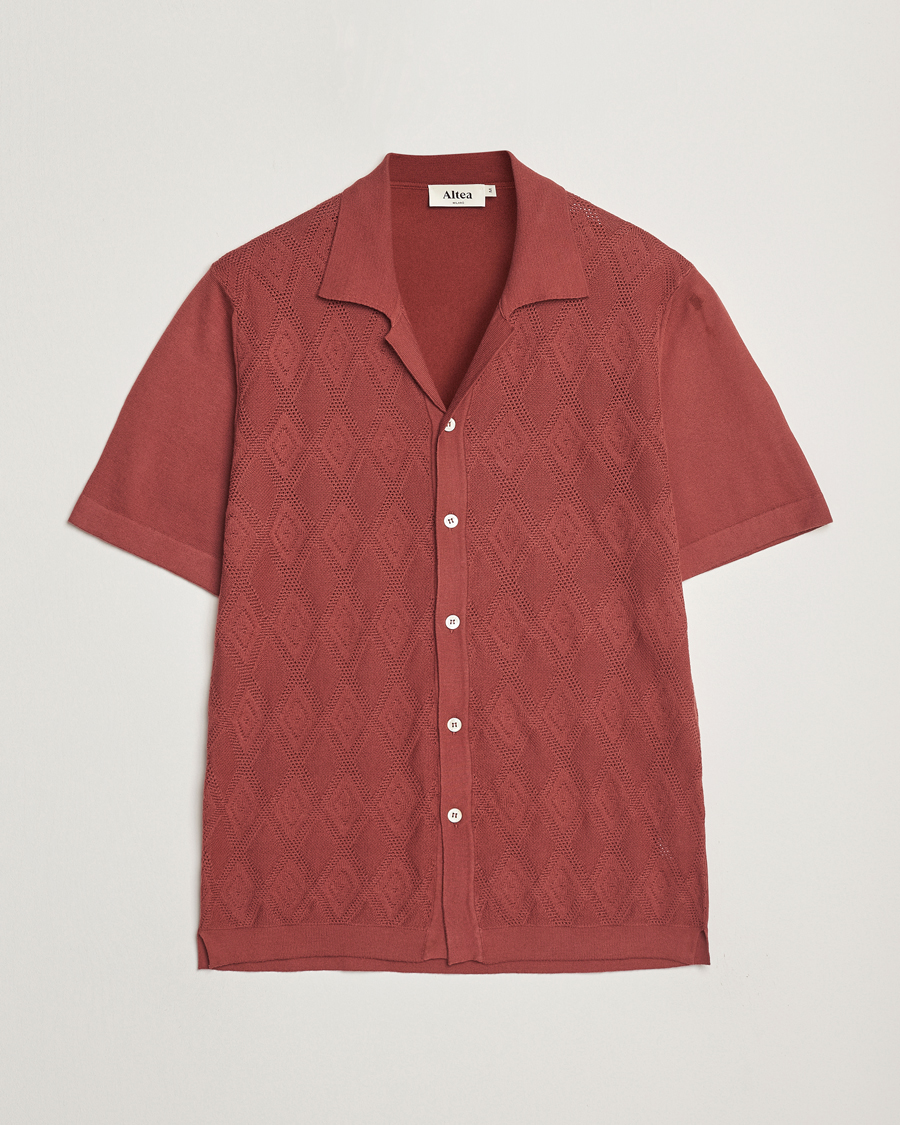Homme | Chemises | Altea | Jacquard Knit Camp Shirt Burgundy