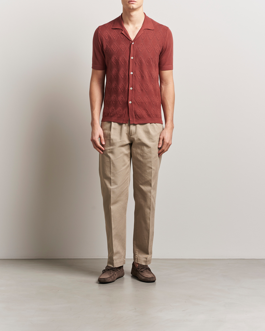Homme | Chemises | Altea | Jacquard Knit Camp Shirt Burgundy
