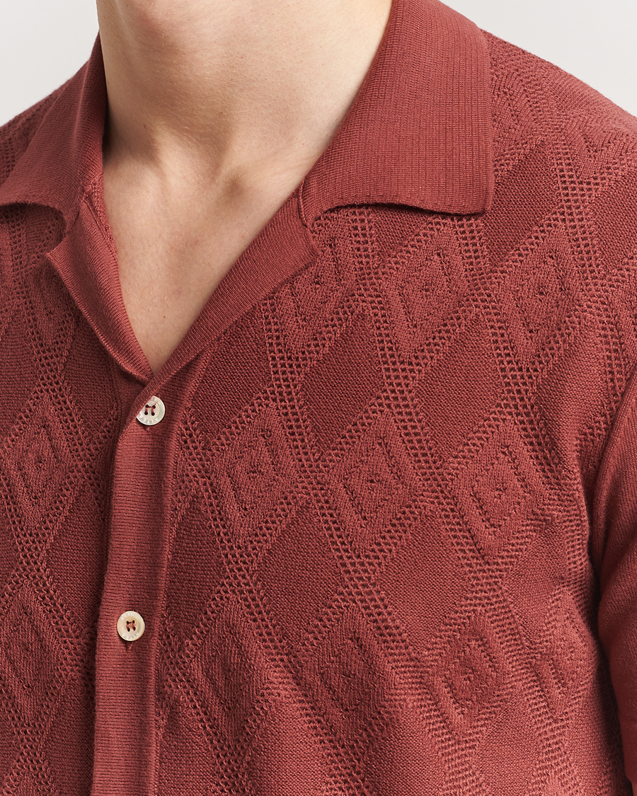 Homme | Chemises | Altea | Jacquard Knit Camp Shirt Burgundy
