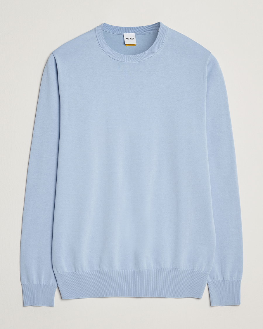 Homme | Pulls Et Tricots | Aspesi | Rib Cotton Crew Neck Light Blue