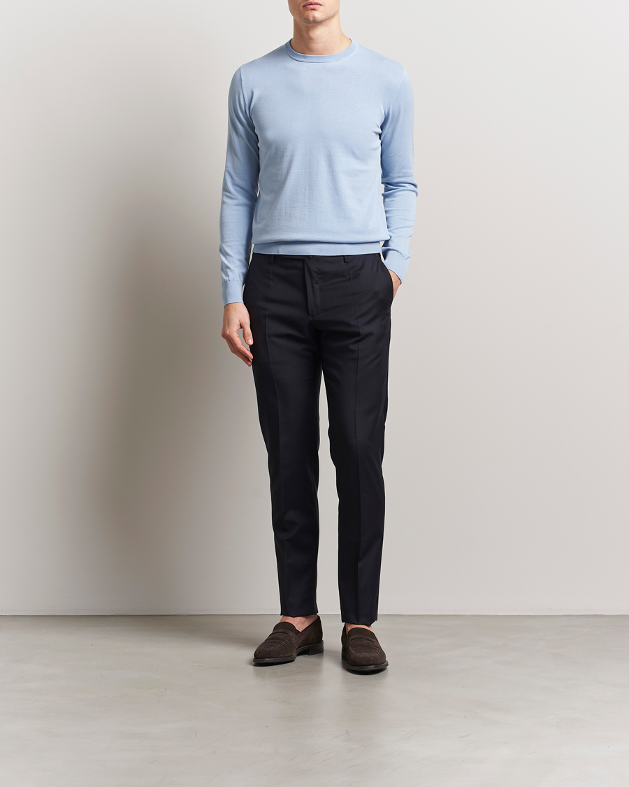 Homme | Pulls Et Tricots | Aspesi | Rib Cotton Crew Neck Light Blue