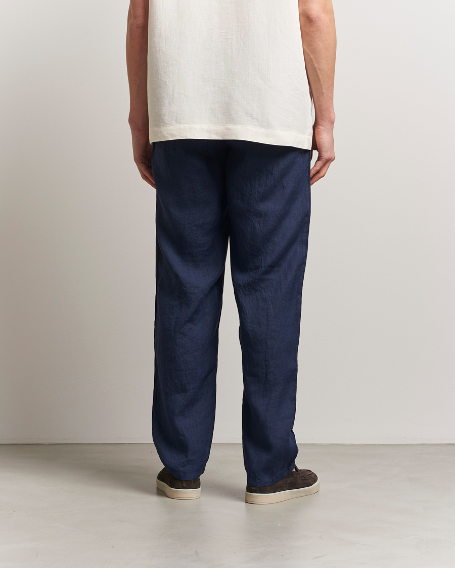Homme | Pantalons | Aspesi | Ventura Drawstring Linen Pants Navy