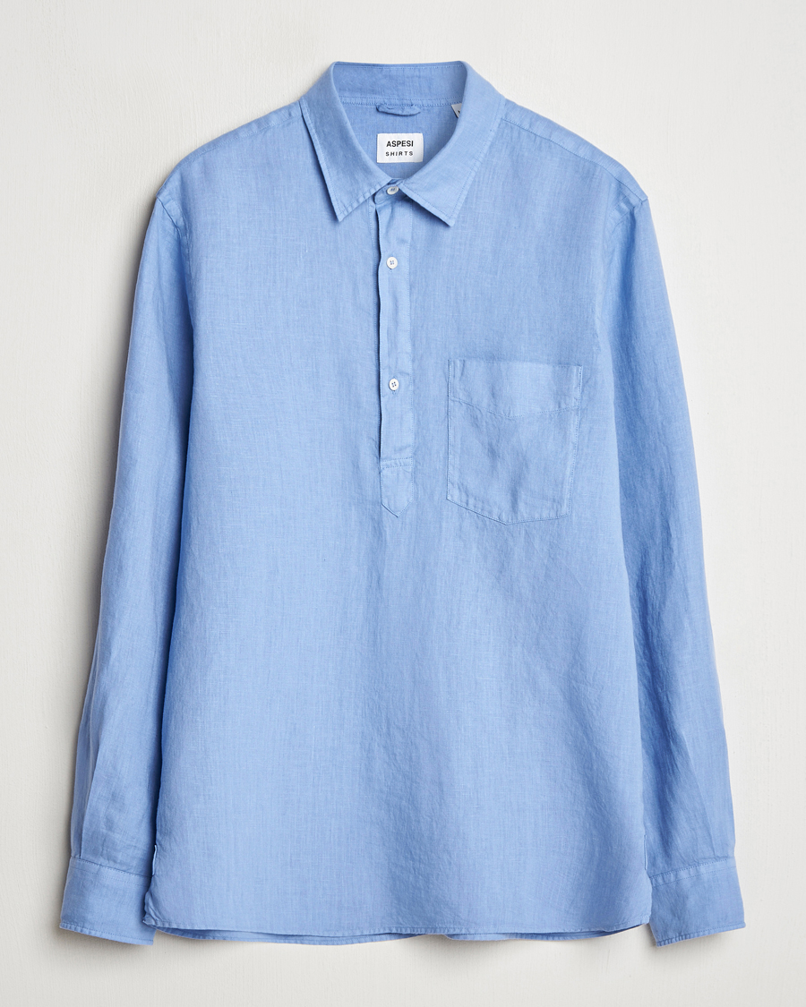 Homme | Chemises | Aspesi | Linen Popover Shirt Azzurro