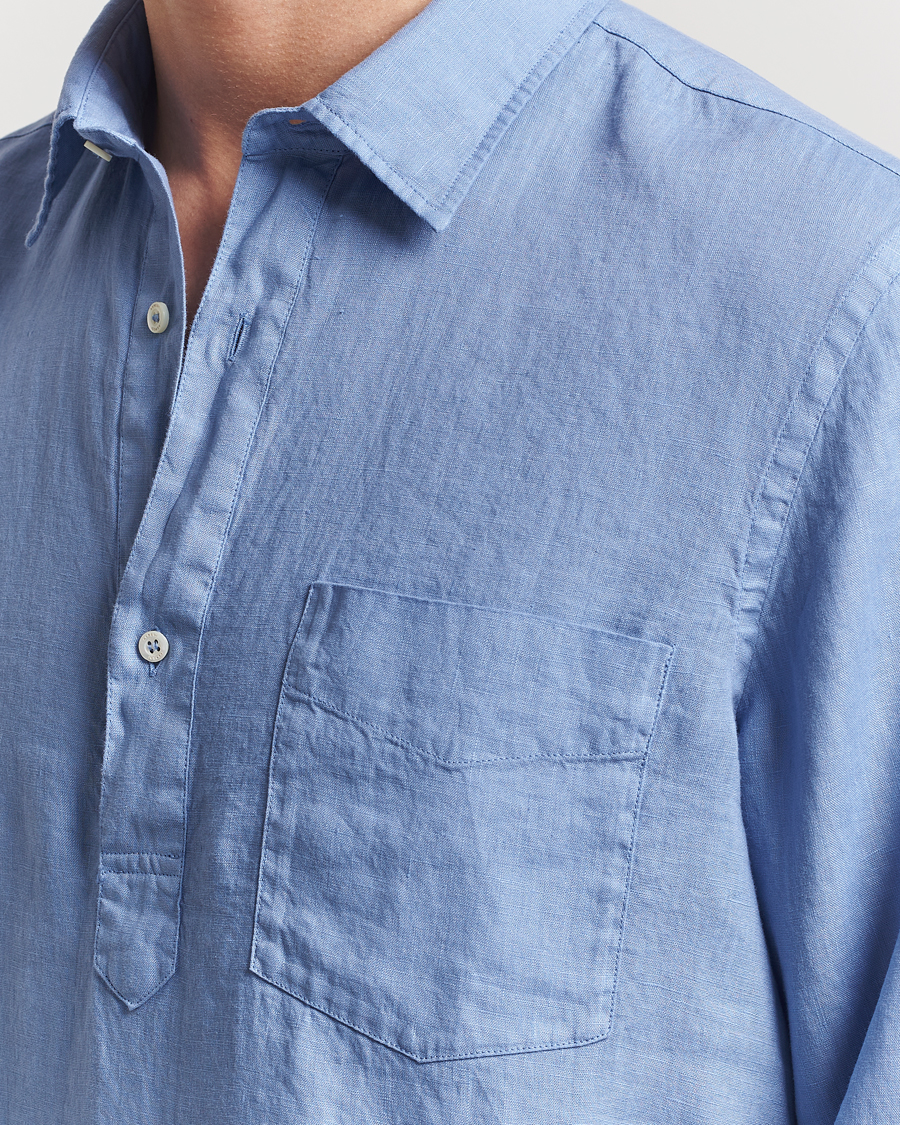 Homme | Chemises | Aspesi | Linen Popover Shirt Azzurro