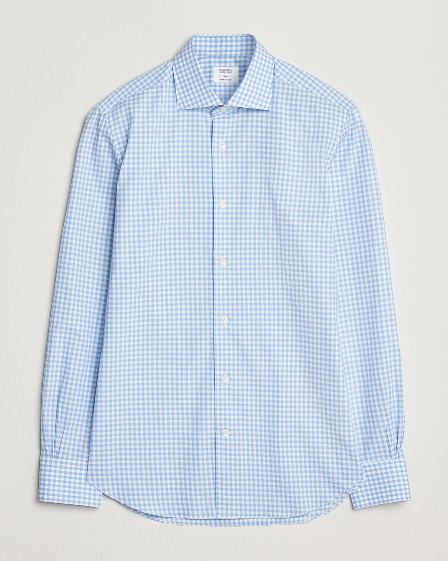Homme | Chemises | Mazzarelli | Soft Cotton Cut Away Shirt Blue Check