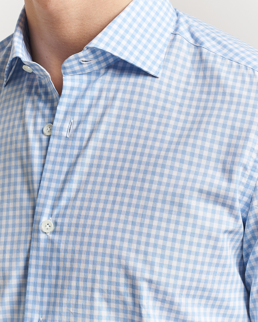 Homme | Chemises | Mazzarelli | Soft Cotton Cut Away Shirt Blue Check