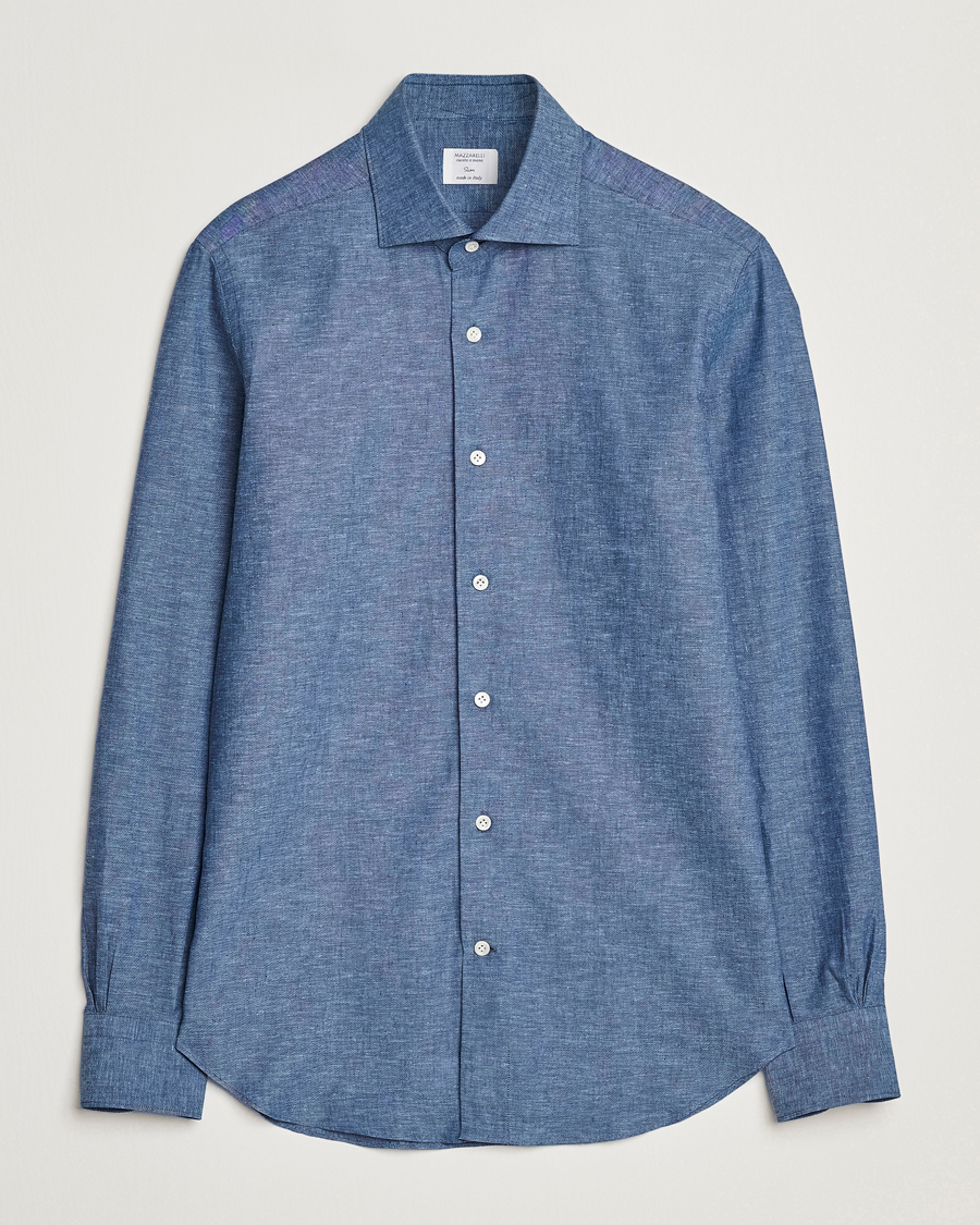 Homme | Chemises | Mazzarelli | Soft Linen Cut Away Shirt Dark Blue