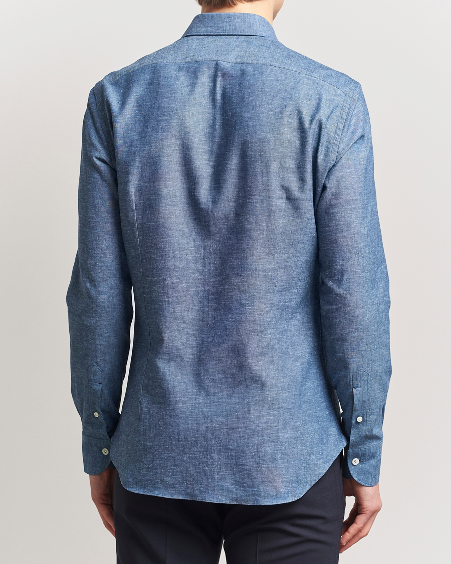 Homme | Chemises | Mazzarelli | Soft Linen Cut Away Shirt Dark Blue