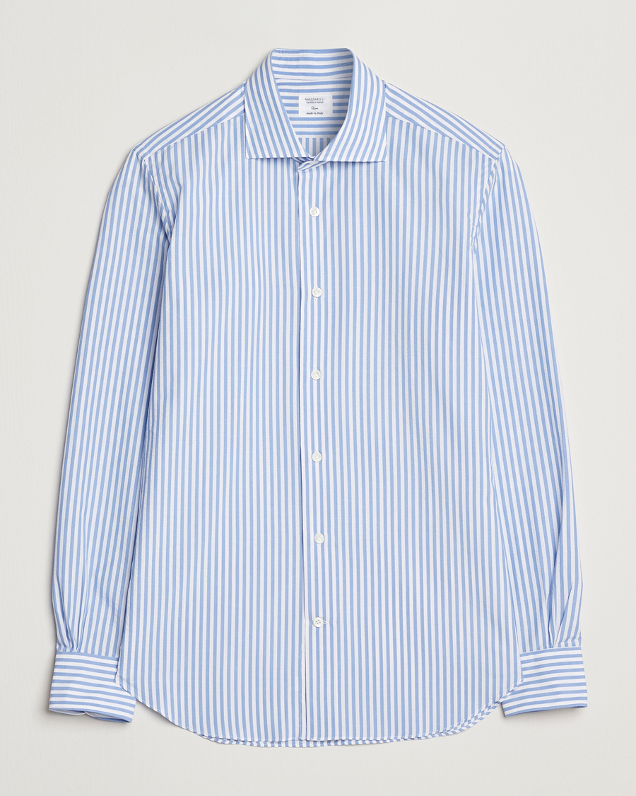 Homme | Chemises | Mazzarelli | Soft Cotton Seersucker Shirt Light Blue Stripe