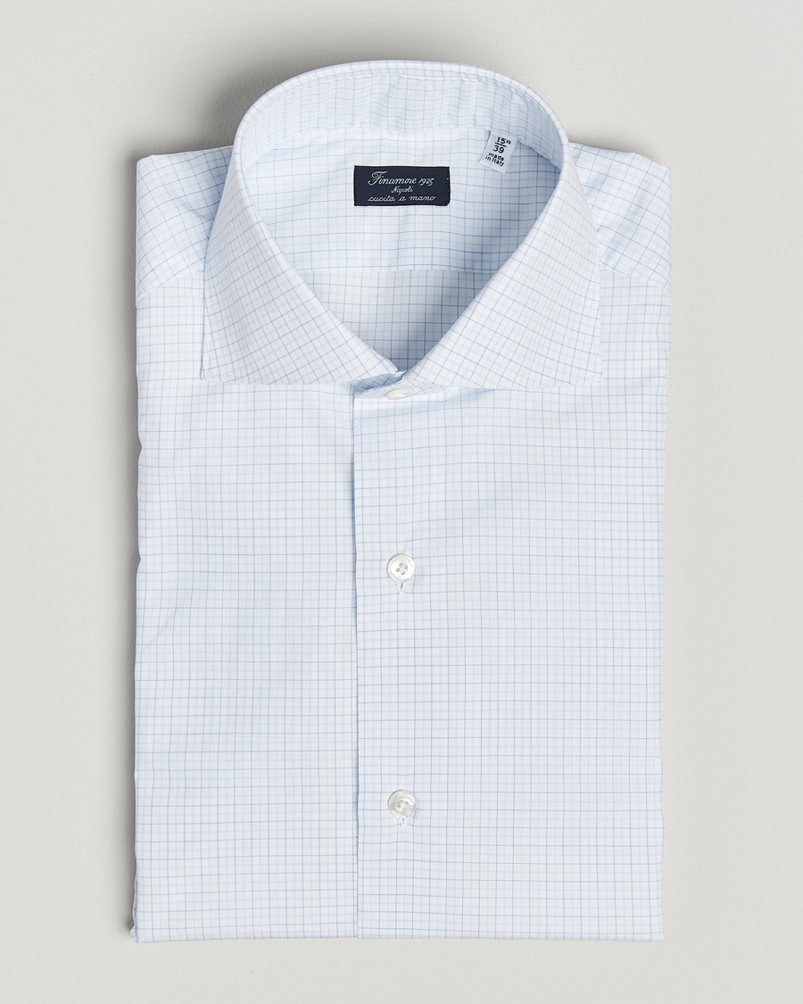 Homme | Chemises | Finamore Napoli | Milano Slim Popeline Check Shirt Light Blue