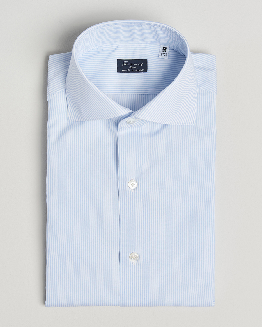Homme | Chemises | Finamore Napoli | Milano Slim Zephyr Stripe Shirt Light Blue