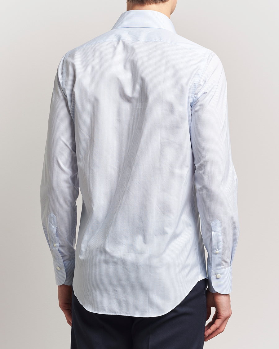 Homme | Chemises | Finamore Napoli | Milano Slim Zephyr Stripe Shirt Light Blue