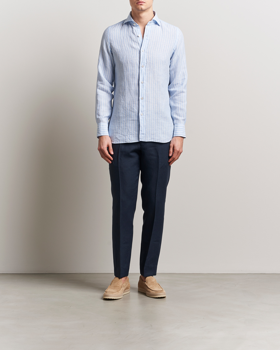 Homme | Chemises | Finamore Napoli | Gaeta Linen Shirt Blue Stripe