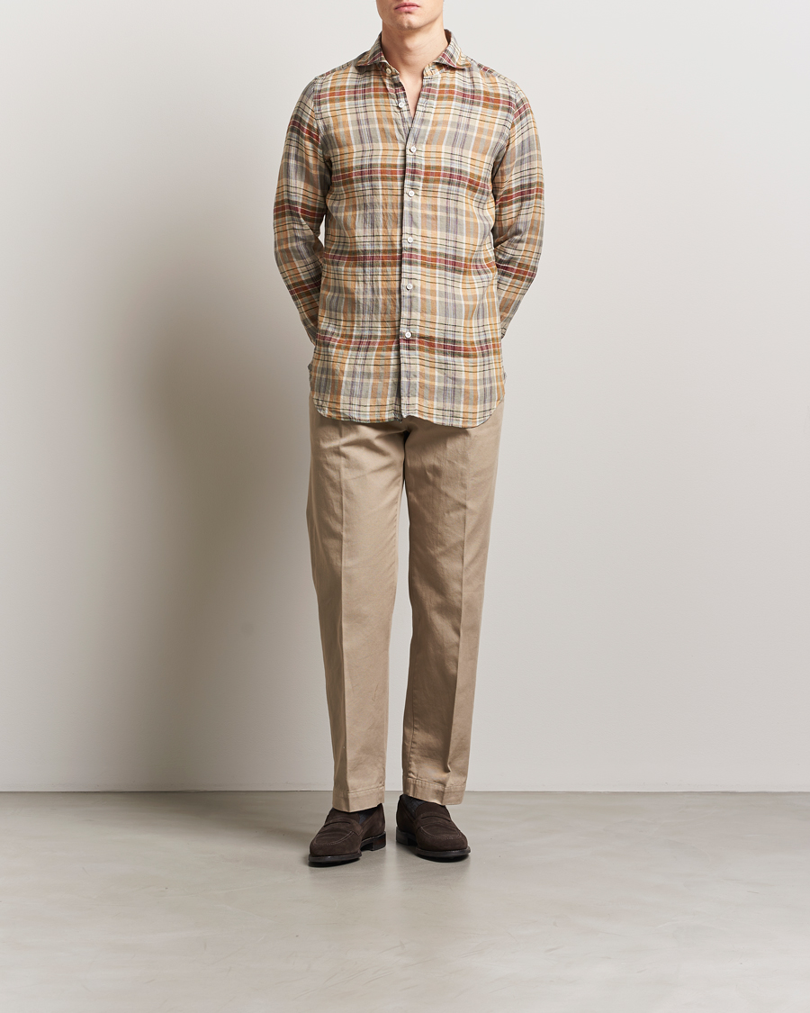 Homme | Chemises | Finamore Napoli | Gaeta Linen Shirt Beige Check