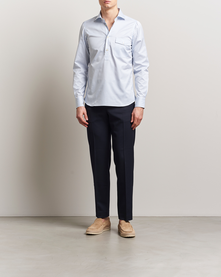 Homme | Chemises | Finamore Napoli | Porto Popover Shirt Light Blue