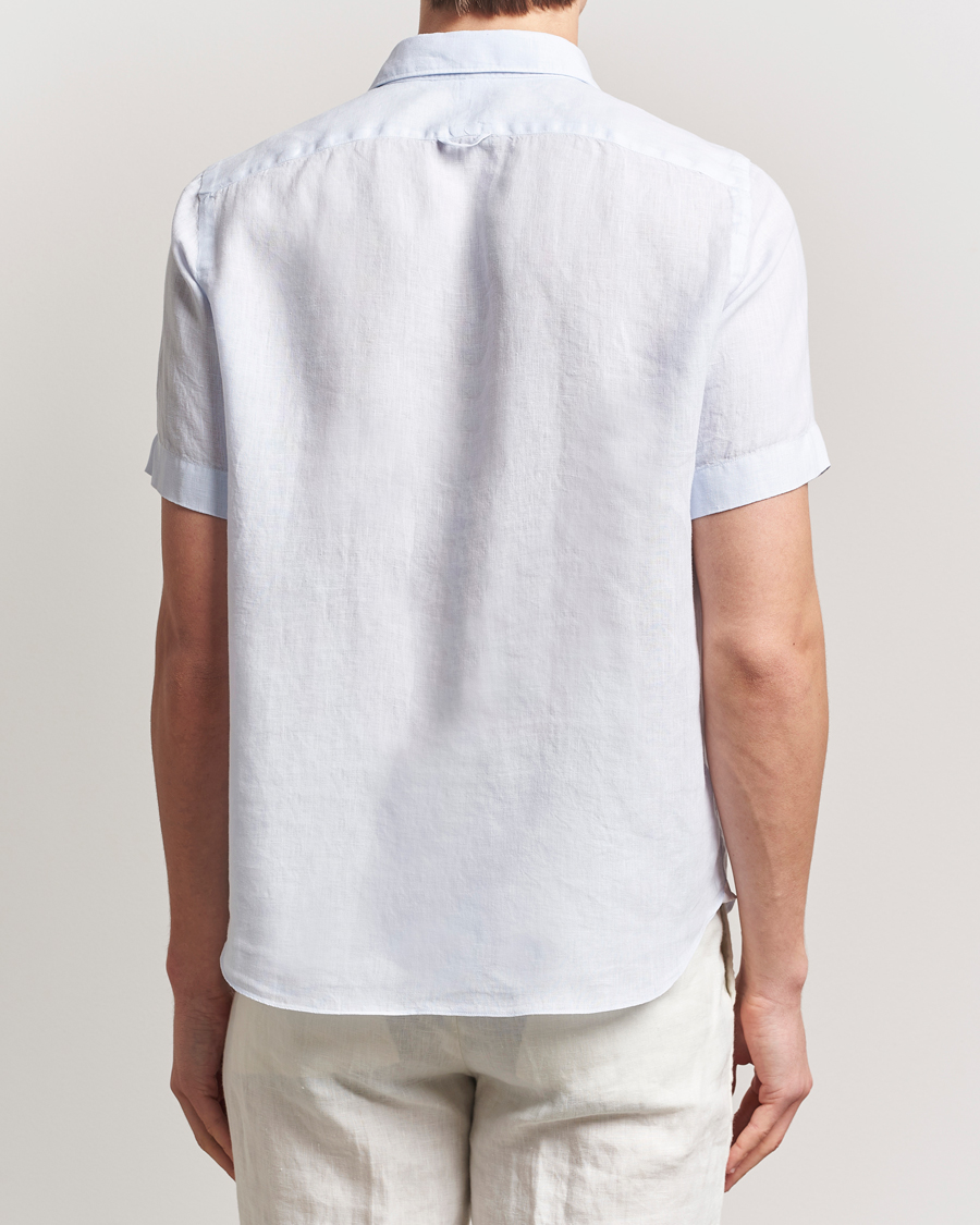 Homme | Chemises | Finamore Napoli | Linen Short Sleeve Sport Shirt Light Blue