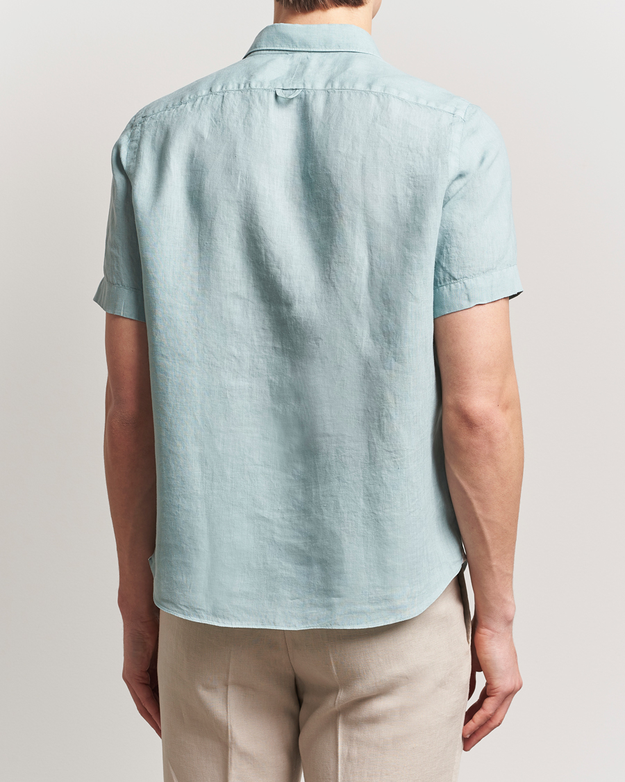 Homme | Chemises | Finamore Napoli | Linen Short Sleeve Sport Shirt Teal