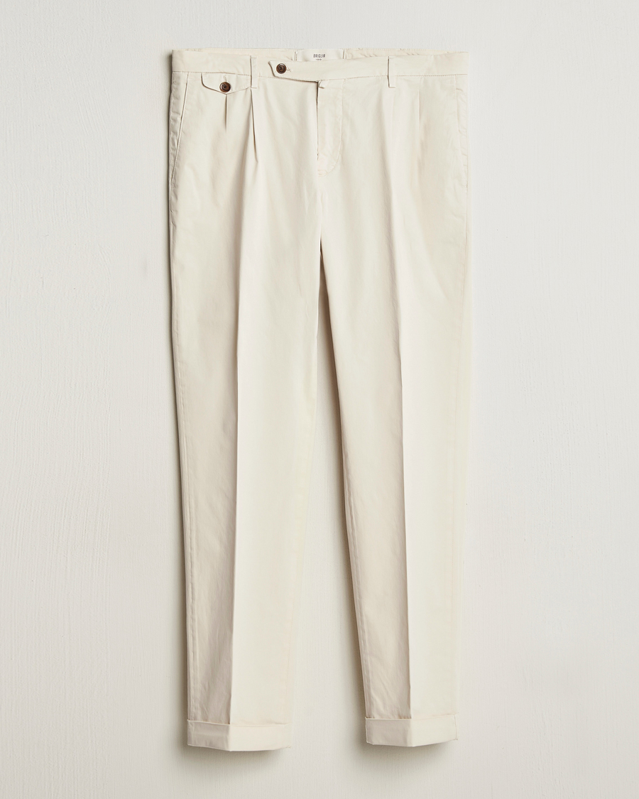Homme | Pantalons | Briglia 1949 | Easy Fit Pleated Cotton Stretch Chino Cream