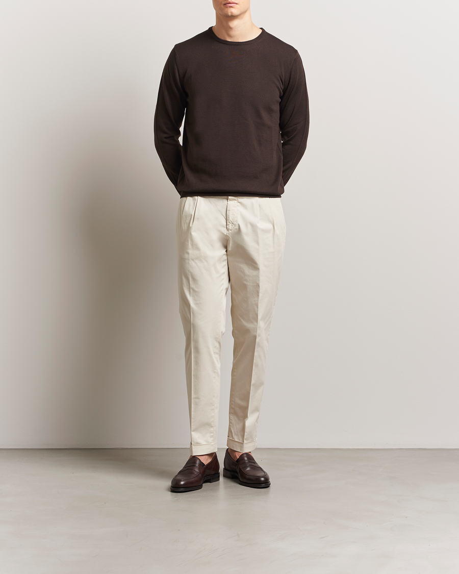 Homme | Pantalons | Briglia 1949 | Easy Fit Pleated Cotton Stretch Chino Cream