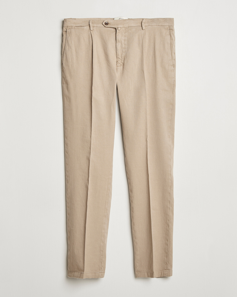 Homme | Pantalons | Briglia 1949 | Pleated Linen Trousers Taupe