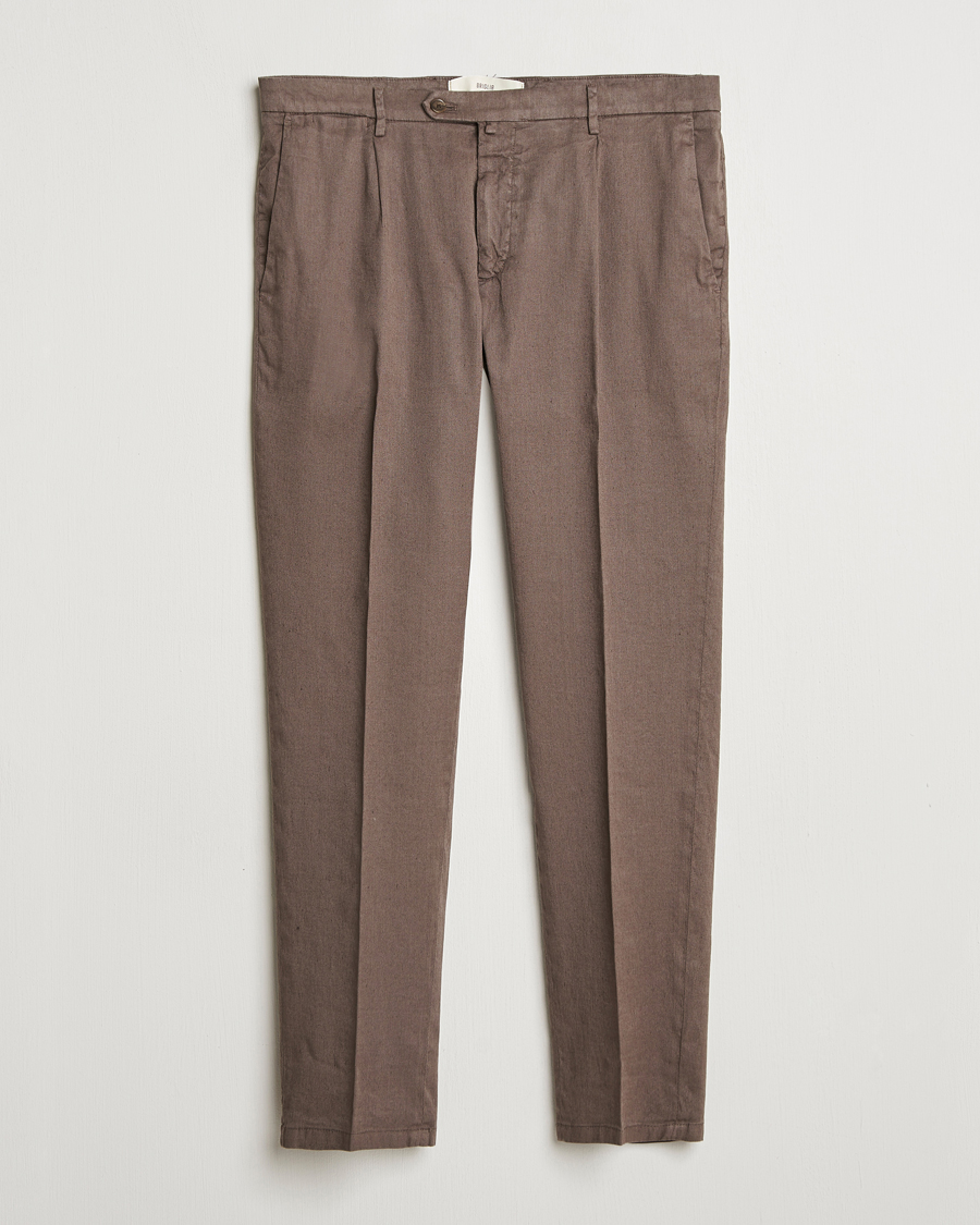 Homme | Pantalons | Briglia 1949 | Pleated Linen Trousers Brown