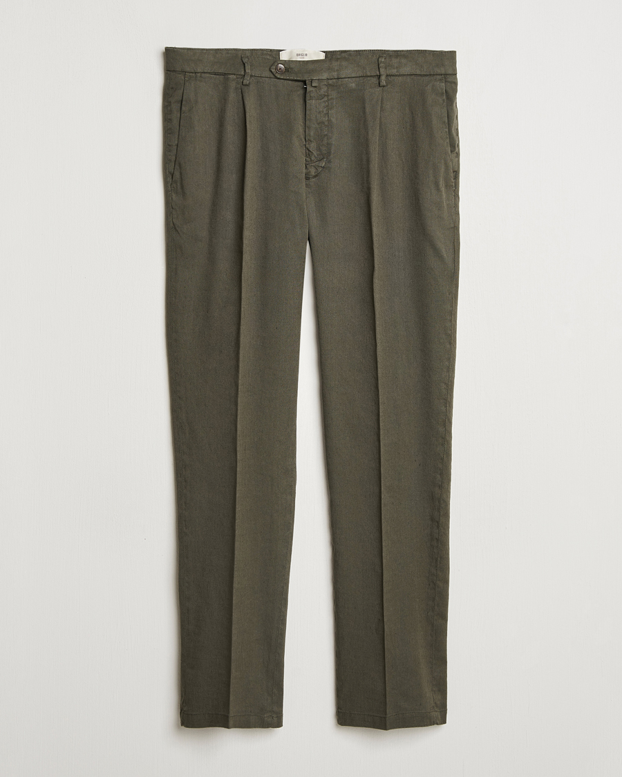 Homme | Pantalons | Briglia 1949 | Pleated Linen Trousers Olive