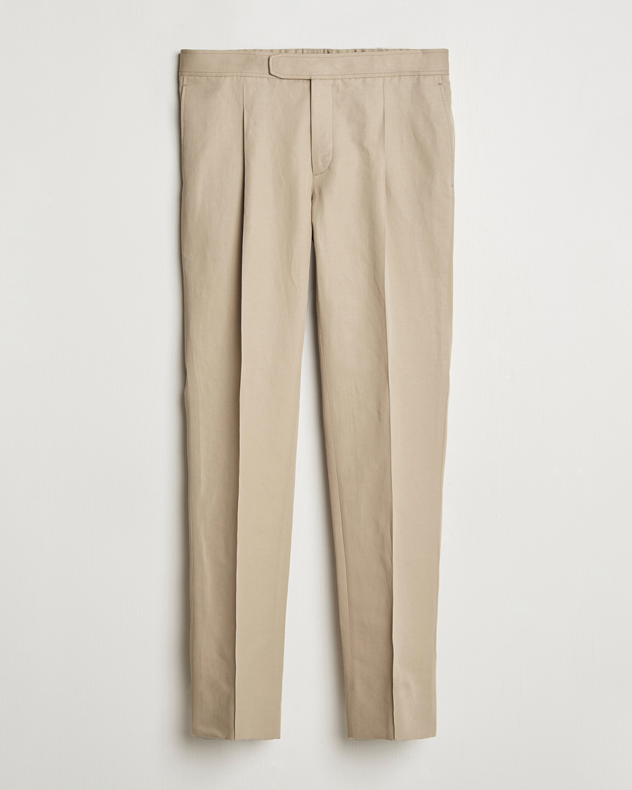 Homme | Pantalons | Brioni | Cotton/Linen Pleated Trousers Beige
