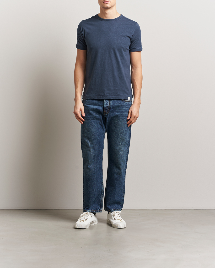 Homme | T-shirts | Merz b. Schwanen | Organic Pima Cotton Slub Crew Neck T-Shirt Denim Blue