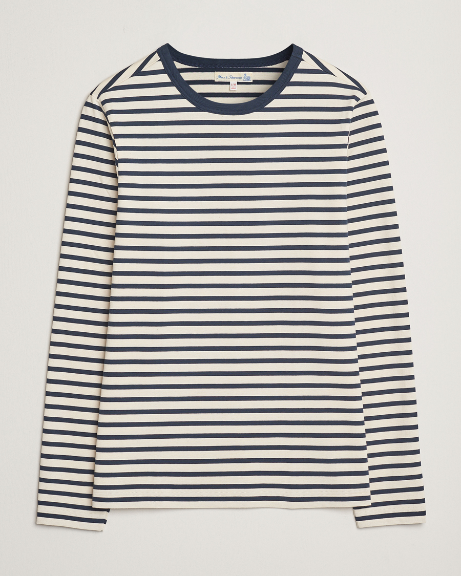 Homme | T-shirts | Merz b. Schwanen | Relaxed Fit Striped Long Sleeve T-Shirt Ink/Nature