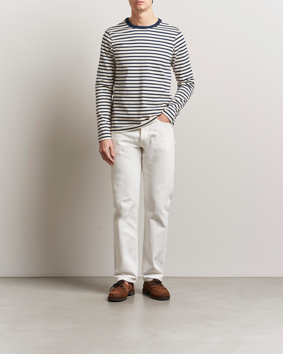 Homme | T-shirts | Merz b. Schwanen | Relaxed Fit Striped Long Sleeve T-Shirt Ink/Nature