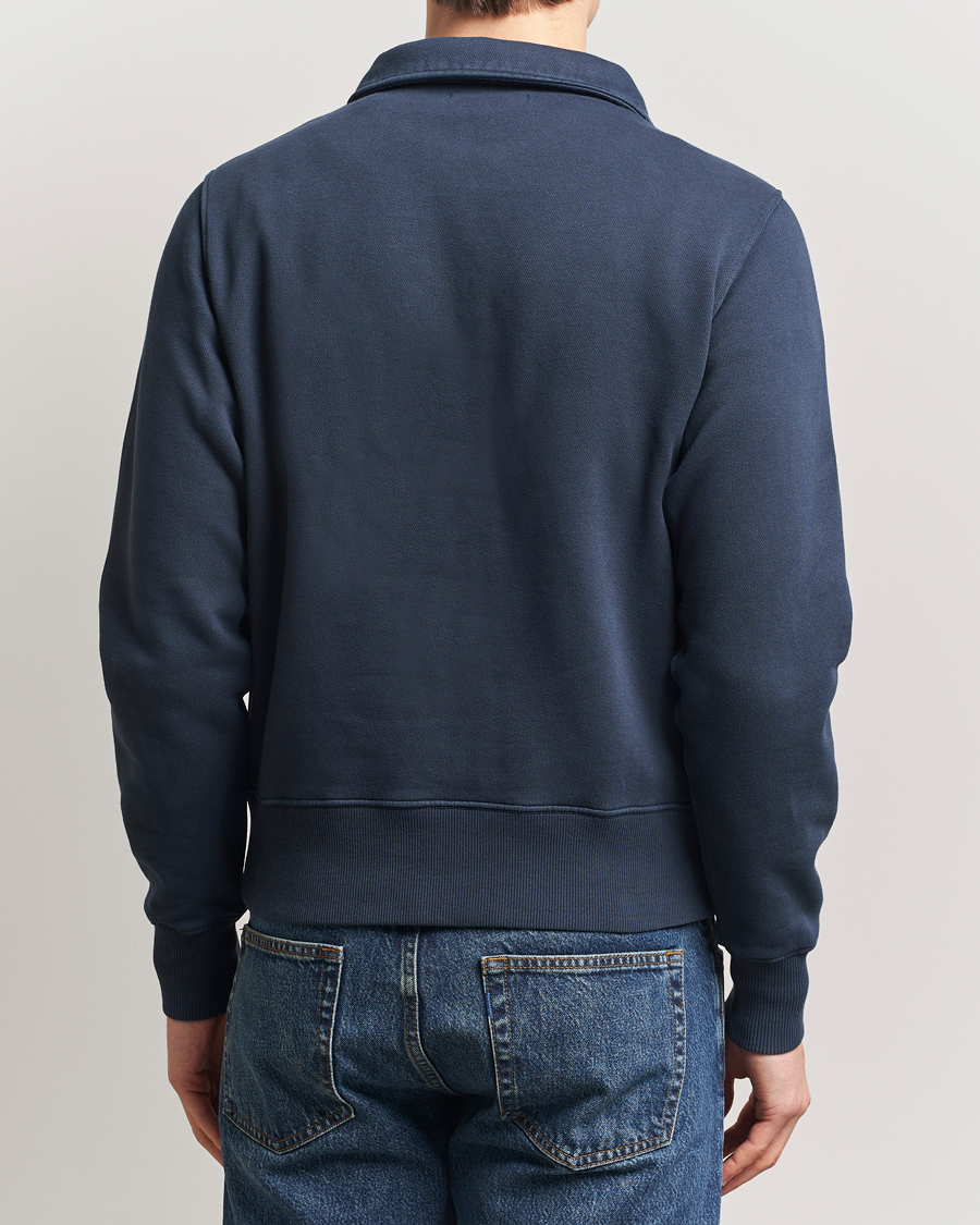 Homme | Pulls Et Tricots | Merz b. Schwanen | Relaxed Fit Vintage Fleece Half Zip Sweat Denim Blue