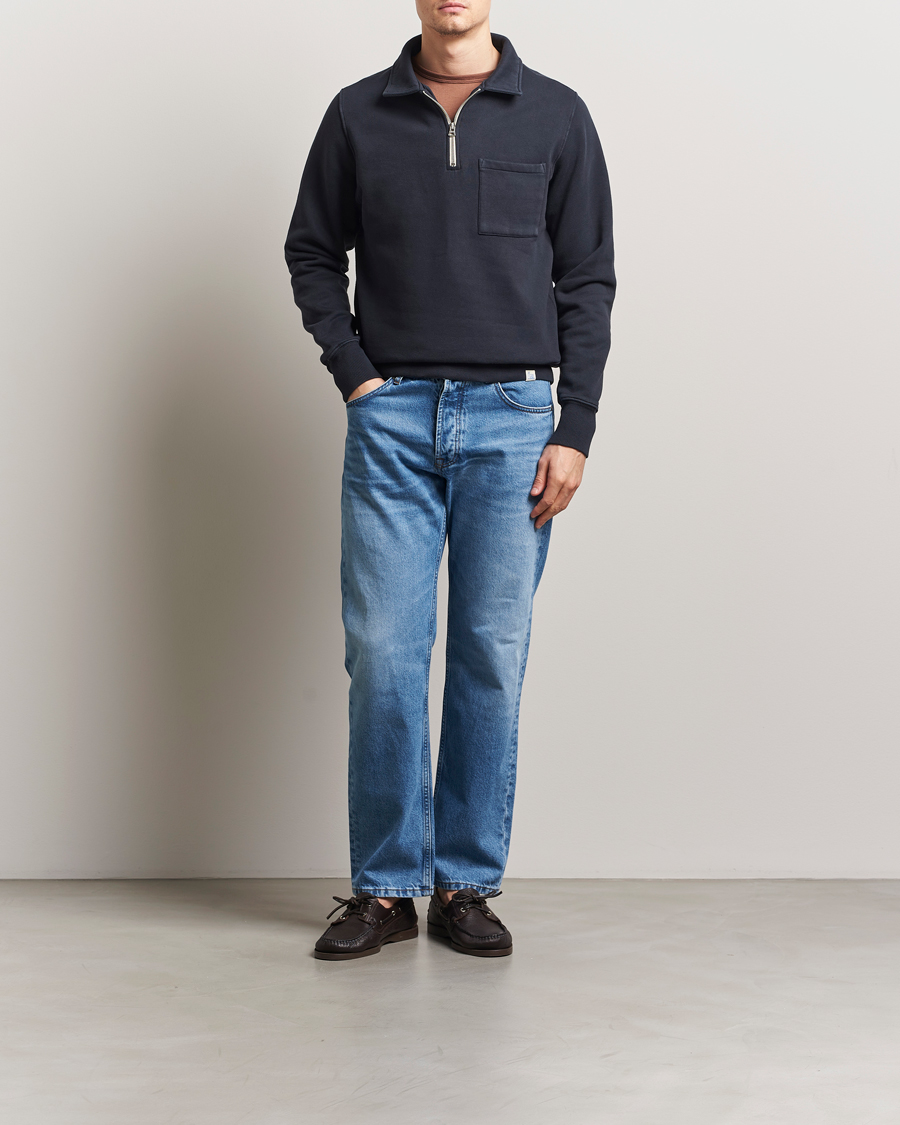 Homme | Pulls Et Tricots | Merz b. Schwanen | Relaxed Fit Vintage Fleece Half Zip Sweat Charcoal
